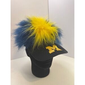 Baden Michigan Wolverines Flair Hair Visor Hat Blue Maize Faux Fur Adjustable